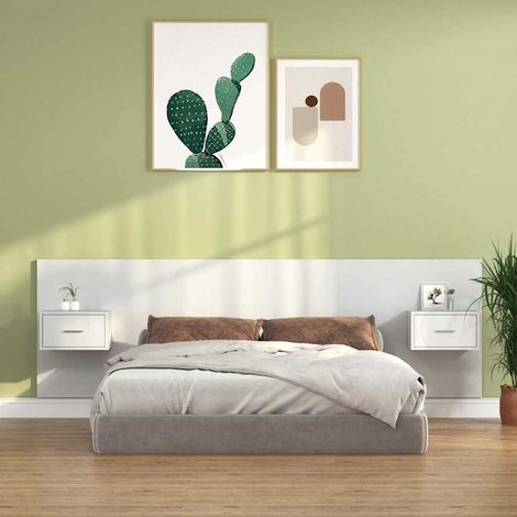 vidaXL Cabecero de cama con mesitas madera contrachapada blanco (1/5)