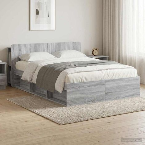 vidaXL Bed Frame with Storage Grey Sonoma 160 x 200 cm Engineered Wood (1/5)