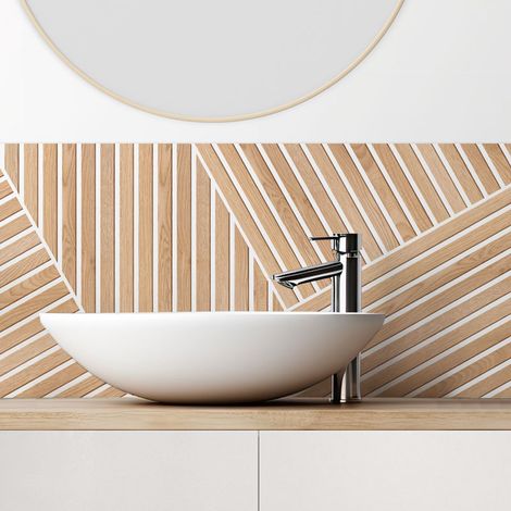 Crédence de salle de bain en Aluminium motif bois Beige 140x30 cm (en 2 bandeaux) - Ikigai Blanc