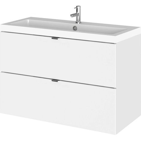 Hudson Reed Fusion Wall Hung 2-Drawer Vanity Unit with Basin 800mm Wide - Gloss White