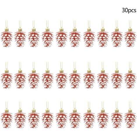 (5 boîtes, 30 pièces au total) Ornement de sapin de Noël de 6 cm, pomme de pin de Noël en plastique, décoration de Noël peinte (or rose) (1/3)