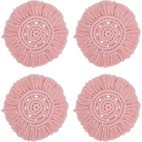 Sous-verre - En Coton Bio Tissé À La Main - Pour Protection Table Bois - Style Bohème - Lot De 4 (1/5)