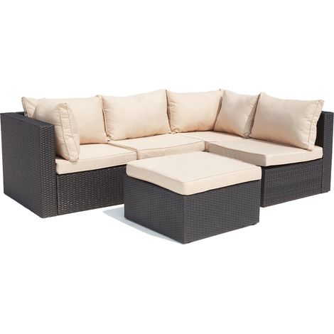 Conjunto modulares de jardín de resina trenzada 5 plazas beige MILANO