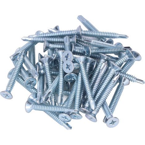50 Pièces Vis Autoperceuses Croisées 4.8x38mm Acier au Carbone Galvanisé Vis Autotaraudeuses (Tête plate) (1/5)
