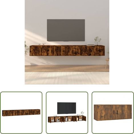 Meuble tv mural bois - Meubles TV muraux 3 pcs chêne fumé 100x34,5x40 cm (1/5)