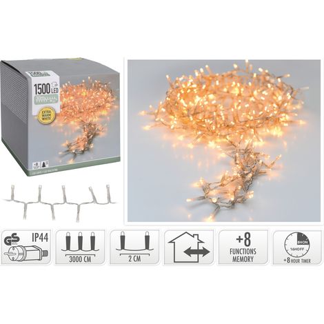 LUCI DI NATALE 1500 LED, 30MT, 8 GIOCHI DI LUCE, BIANCO EXTRA CALDO