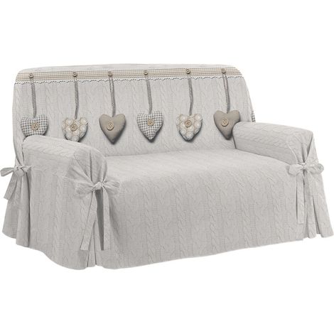 Copridivano laccetti 3 misure salvadivano,ottima qualita' disegno cuori  Beige - 1 Posto