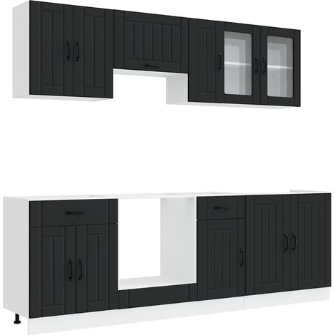 Maison Exclusive - 8dílná sada kuchyňských skříněk "Kalmar" černý kompozit (1/5)