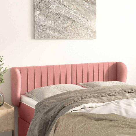 Tête de lit avec oreilles en velours rose, hauteur réglable, 147 x 23 x 78/88 cm - PANGIVO (1/5)