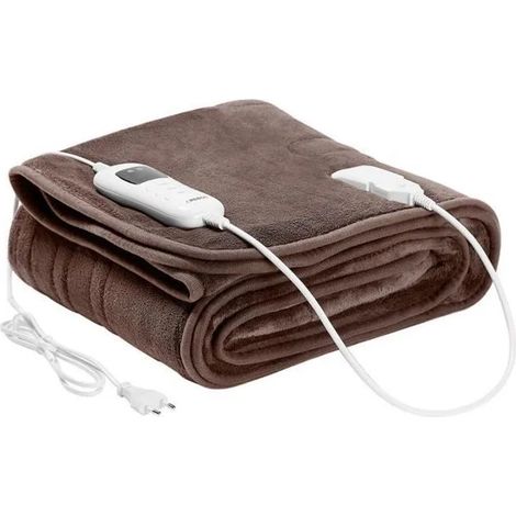 AREBOS couverture chauffante 200x180cm lavable en machine arrêt automatique 9 niveaux de chauffage Marron (1/5)