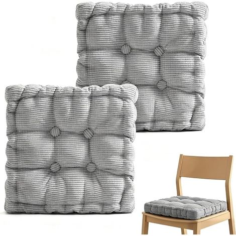 Coussin d'assise d'extérieur indéformable avec housse en peluche de maïs - Lavable - Avec rembourrage en polypropylène - Pour jardin, balcon, cuisine et salon - Plusieurs couleurs - Gris clair (1/5)