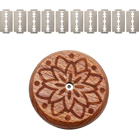 Lame Boulanger avec 10 Lames en Acier Inoxydable, Grignette Boulanger en Bois Motif Lys, Outil de Coupe de Pain Rond pour Pâte, Couteau à Pain pour Scarifier Baguette et Créations de Boulangerie (1/5)