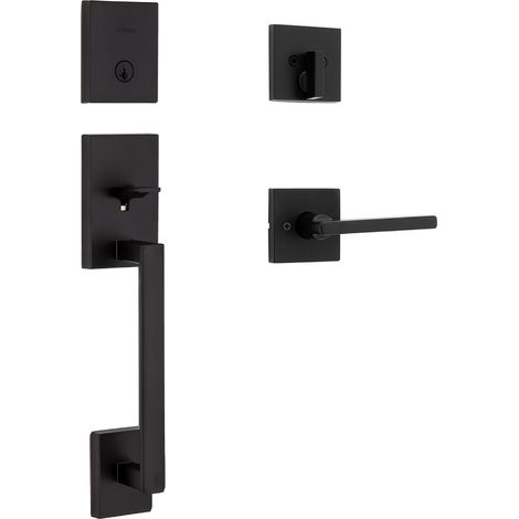 Poignée de porte monocylindre à profil bas avec serrure avant et levier de sécurité, fer noir (1/5)