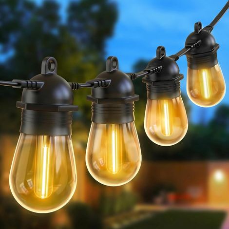 IP65 Guirlande Guinguette Extérieure Etanche Connectable, 16M 15 Ampoules S14 LED Guirlande Lumineuse Exterieure, Décoration Eté Mariage Jardin Patio Terrasse Pergola Blanc Chaud (1/5)