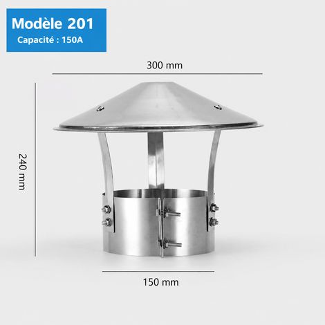Chapeau de cheminée anti-pluie en acier inoxydable pour conduit 150 mm 150 30 × 30 × 7 cm 800 g – Livraison gratuite