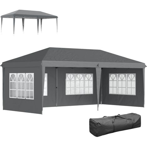 Pavillon ca. 3x6m Wasserdicht Pop-up Faltpavillon mit 4 Seitenwänden, Fenster UV-Schutz Tragetasche Grau