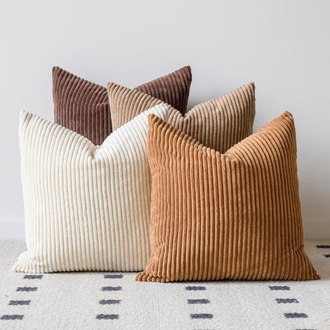 Solid color corduroy bohemian farmhouse style orange-green gradient living room decorative cushion cover - 45x45 - coffee color combination