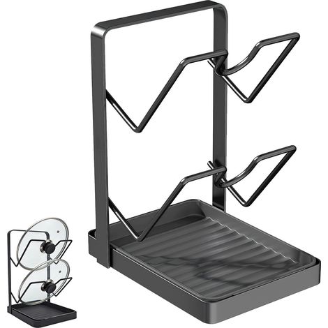 Range Couvercle,Support Couvercle Casserole,Porte Couvercle Cuisine,Durable Repose Facile à Ranger,Anti-Gouttes,pour Stockage Couvercles de Casserole(Gris) (1/5)