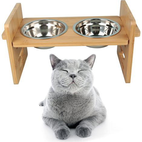Support Gamelle pour Chien Grande Taille avec 2 Gamelles, réglable en hauteur Support Elevé en Bois (1/5)