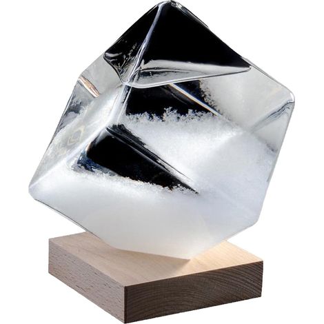 Baromètre À Tempête - Bouteille Prédictive De Temps En Verre Borosilicaté - Base En Bois - Forme De Cube - Pour Bureau Ou Intérieur - 1 Pièce