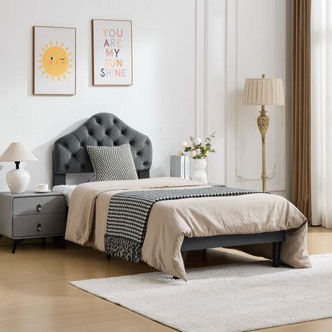 lit adulte simple 90x200 rangement compact gris OKMYHOME (1/5)