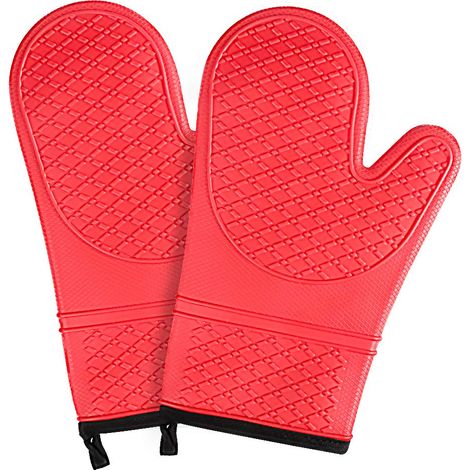 Gants de cuisine en silicone, gants de cuisine antidérapants avec doublure matelassée (rouge) (1/5)