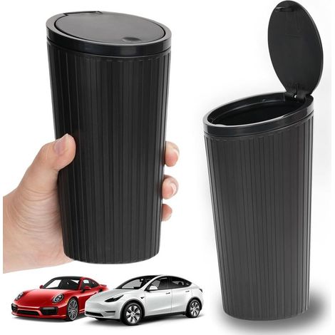 Piccolo Cestino per Auto con Coperchio, Mini Pattumiera in Auto, Piccolo Cestino, Auto impermeabile, Portatile, Impermeabile (Nero) (1/5)