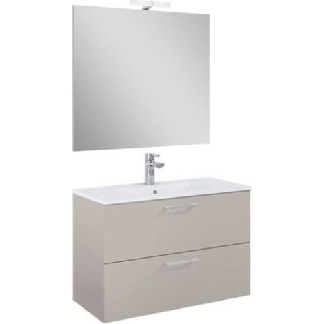 Set complet avec miroir et éclairage LED - Lea - Vasque en céramique - 81,4 cm × 55 cm × 41,7 cm - Cachemire (1/5)