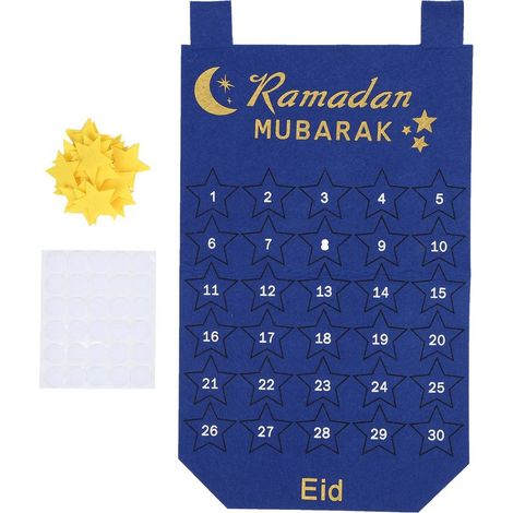 Calendrier de l'Avent Aïd Moubarak Tissu Suspendu Date Compte à Rebours Décoration Ramadan Bleu (1/5)