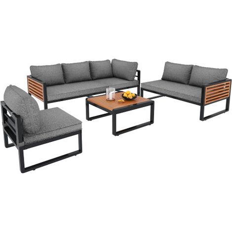 Gartenmöbel Set Dunkelgrau, Modulares Gartensofa Set mit Tisch, Stauraum, 3-Fach Verstellbarer Rückenlehne für Terrasse Balkon
