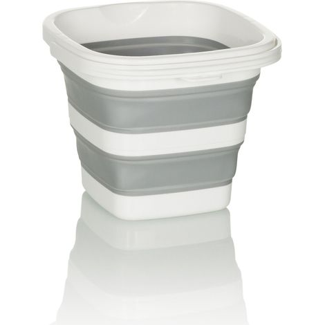 Seau pliable CLEAN SILR 10 l rond, plastique gris/blanc hjh OFFICE (1/5)