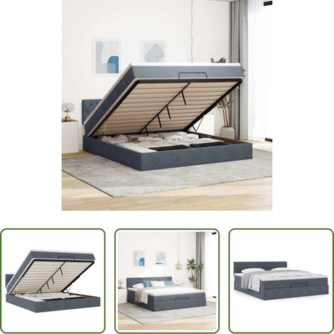 vidaXL Samt - Ottoman-Bett mit Matratze Dunkelgrau 180x200 cm Samt (1/5)