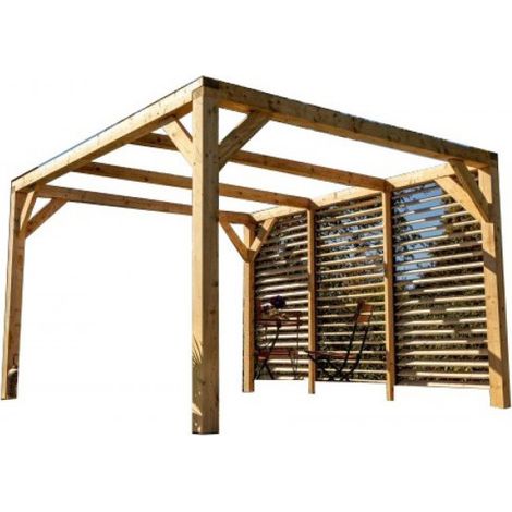 Pérgola de jardín de madera 339x360 cm – Toldo con lamas orientables – Abeto natural – VTDO3436V Foresta