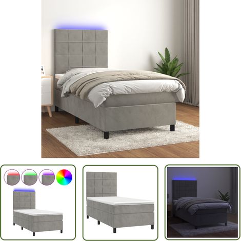 The Living Store Sommier à lattes de lit et matelas et LED Gris clair 80x200 cm - Lit Plateforme - Lit Capitonné - Lit Design - Lit Velours - Lit Avec Éclairage Led (1/5)