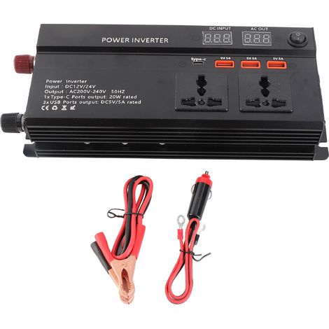 Onduleur, convertisseur de voiture 4000 W 2 interfaces allume-cigare protections multiples écran LCD pour (1/4)