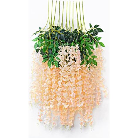 Simulation de Fleurs de glycine, rotin décoratif Violet Promenade, Champagne (12 bâtons), 110 cm,Fleurs pour Maison Cour Clôture,pour décoration de fête de Mariage (1/5)