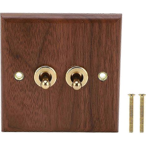 JIAJIEFANG Retro-Wandpaneel aus Walnussholz mit Doppel-Wippschalter und Messingschrauben, 50 Hz, 250 V, 2025 (1/4)