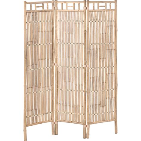 Paravent Japandi Organique en Bambou Bois Naturel à 3 Panneaux 120 x 160 cm Marron Clair Cefalu (1/5)