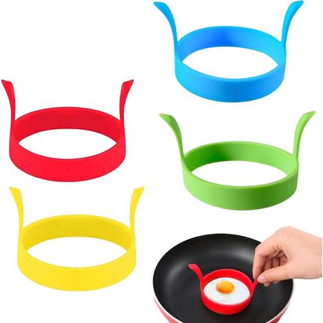 Cercle à œufs - Cercle à pâtisserie - Pour œufs au plat et crêpes - 4 pièces - Utilisable à la poêle et au four Jaune Rouge Bleu Vert (1/5)