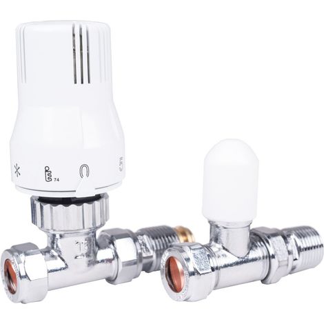 Thermostatic Straight 15mm Radiator Valve and Lockshield with 15-10mm Reducer (1/4)
