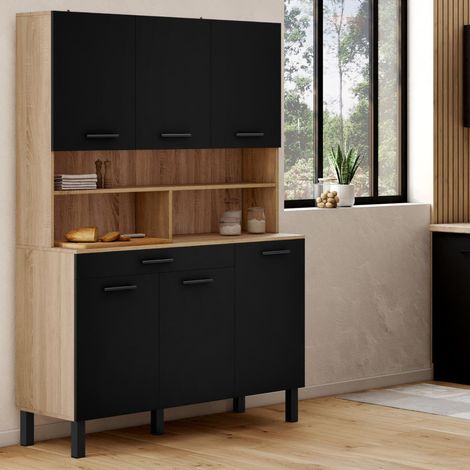 Cajonera de cocina CINA 120 CM con 6 puertas y cajón efecto haya negro (1/5)