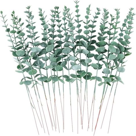 24 feuilles et branches d'eucalyptus artificiel pour couronnes et compositions florales, décoration de maison et de fête.