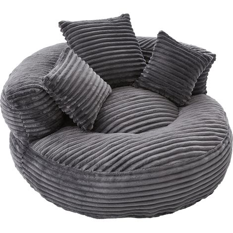 Dunkelgrauer Cord-Sitzsack mit hoher Rückenlehne und 3 Kissen (1/5)