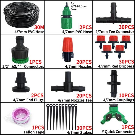Système d'irrigation goutte à goutte (30 m) pour jardin, kit d'arrosage automatique avec tuyau réglable et installation facile, permettant d'économiser l'eau. (1/4)