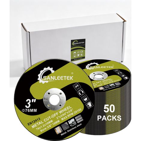 Disque à Tronçonner 76mm Métal - 50PCS Disque Meuleuse Metal Disque de Coupe pour Acier Métal Cuivre Tubes Acier et de Barres D'armature pour Tonnelle 10mm Meuleuse D'angle, 76x 1,2x 10mm (1/5)