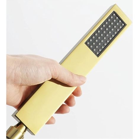 Handbrause Set Duschkopf mit Stange Höhenverstellbar Messing und Edelstahl Goldfarben (1/5)