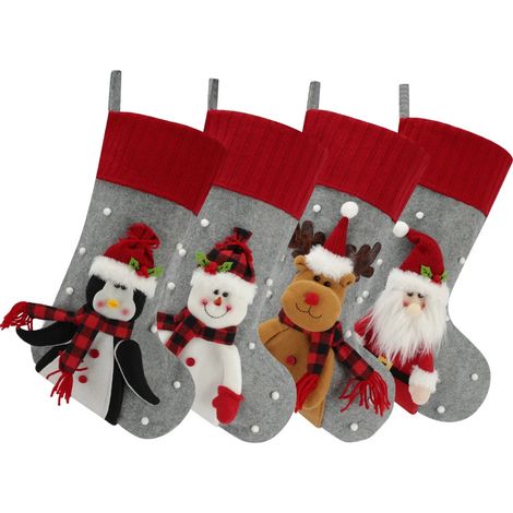 4 chaussettes de Noël à suspendre, grandes chaussettes de Noël, chaussettes de Noël, bottes de Noël pour cheminée, sapin, vitrine, sachet de bonbons (1/5)