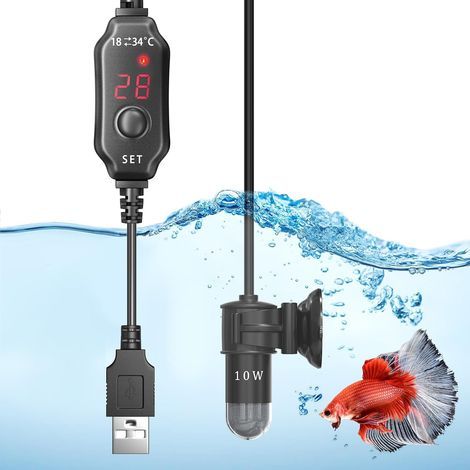 Mini Chauffage Aquarium USB 10W 5V, Chauffage D’Aquarium 18-34 degrés Celsius Température Réglable 10W USB 3L avec Affichage de la Température pour Mini Aquarium (1/4)