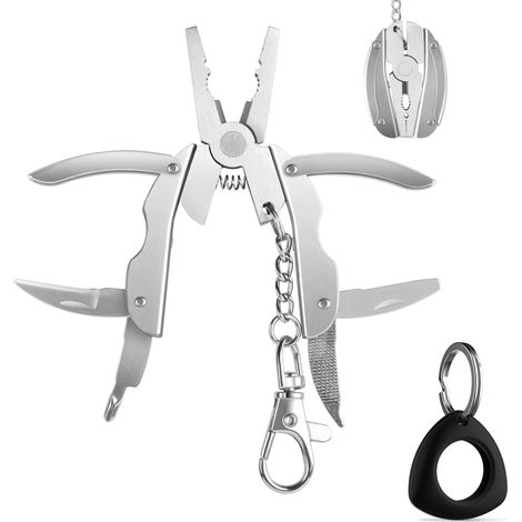 Mini pince multifonctions EDC 6 en 1 en acier inoxydable poli avec étui AirTag en silicone Skyfox (1/5)