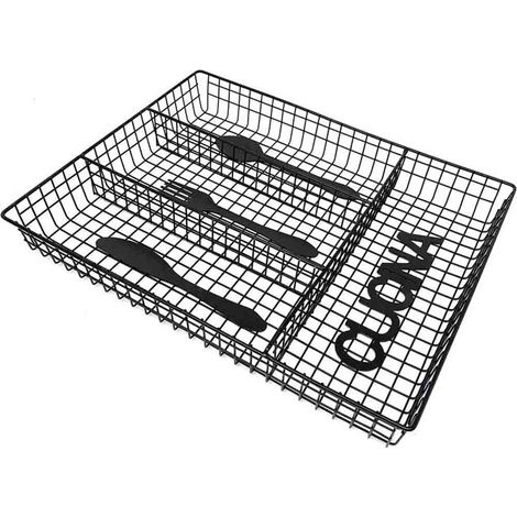 Portaposate da cassetto 4 scomparti in metallo organizer cassetti da cucina vassoio porta posate forato (1/4)